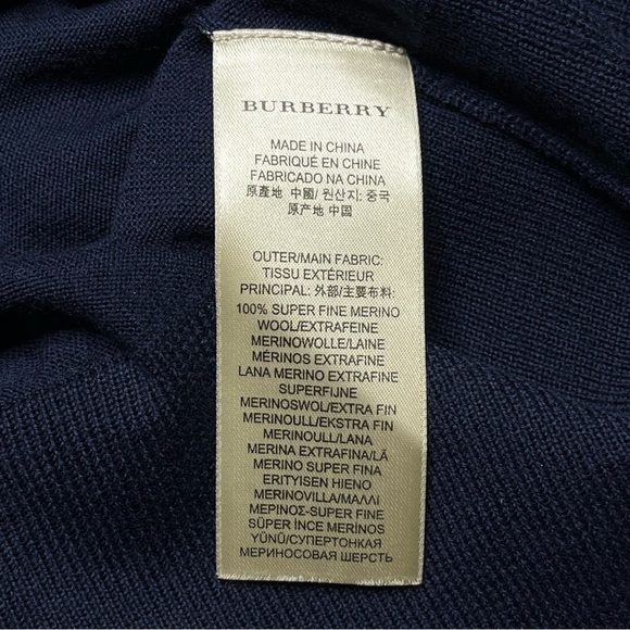 Burberry Sweater Womens Size L Super Fine Merino Wool Navy Fitted Bow Detail - Picture 9 of 11